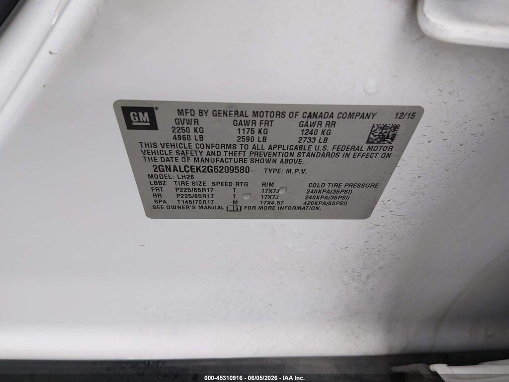 2GNALCEK2G6209580 2016 CHEVROLET EQUINOX photo no. 9