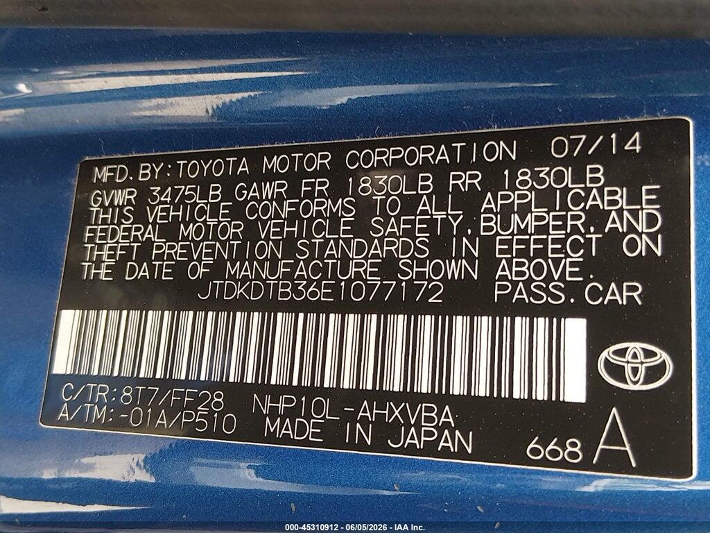 JTDKDTB36E1077172 2014 TOYOTA PRIUS C photo no. 9