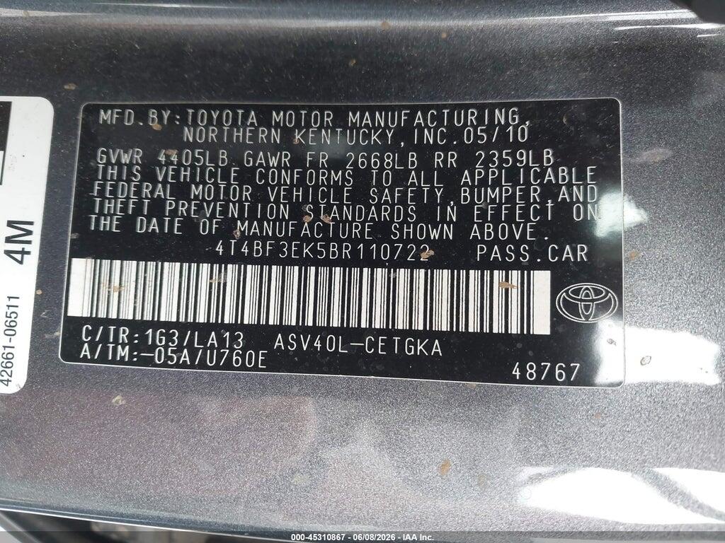 4T4BF3EK5BR110722 2011 TOYOTA CAMRY photo no. 9