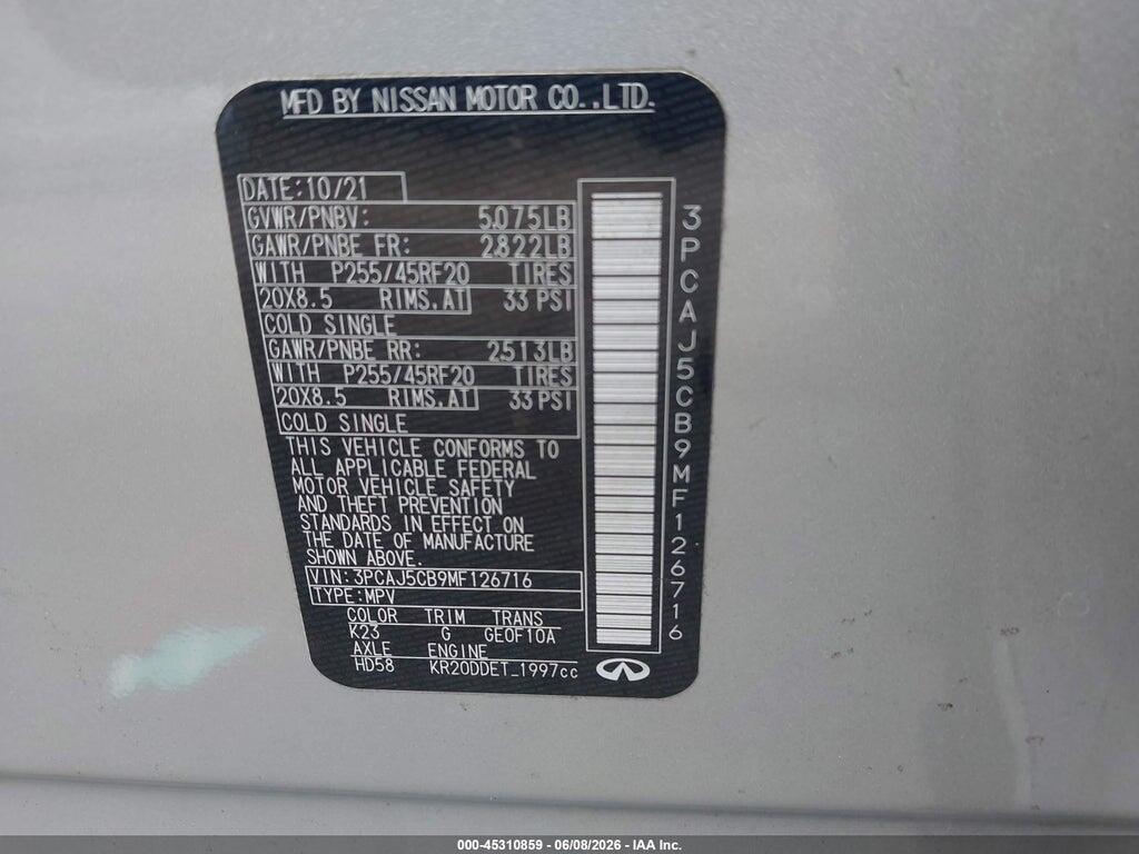 3PCAJ5CB9MF126716 2021 INFINITI QX50 photo no. 9