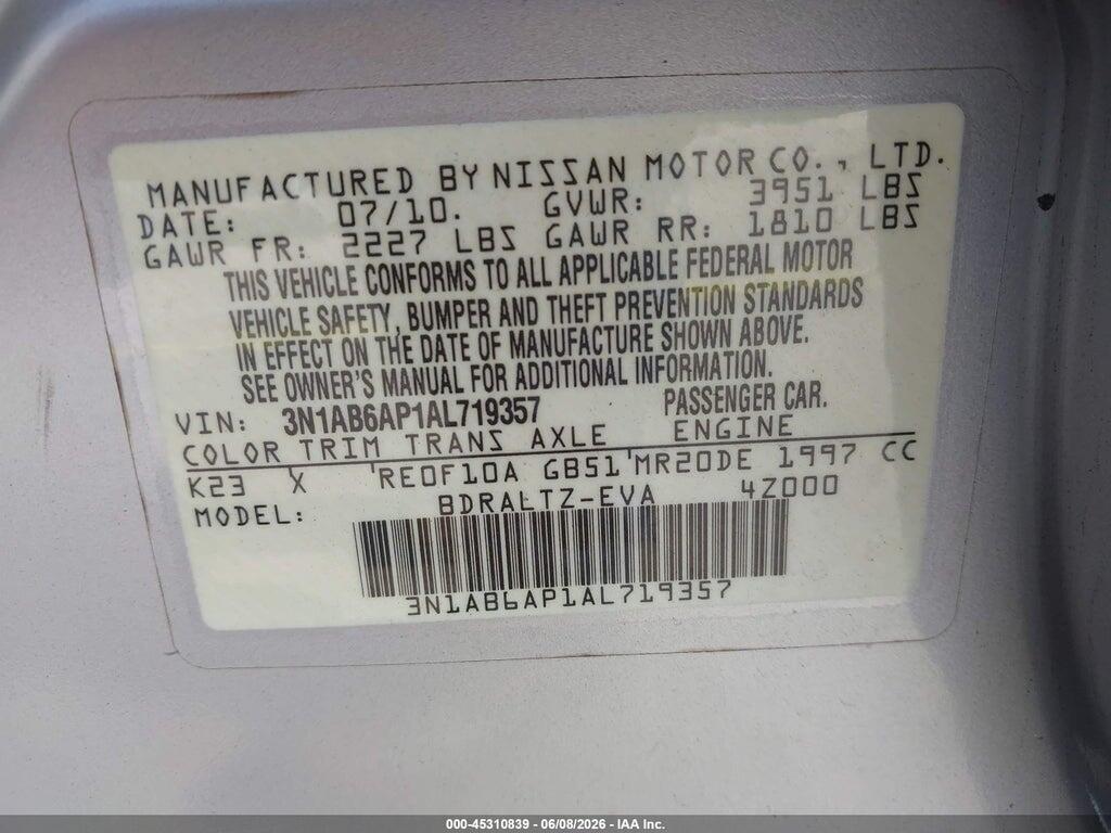 3N1AB6AP1AL719357 2010 NISSAN SENTRA photo no. 9