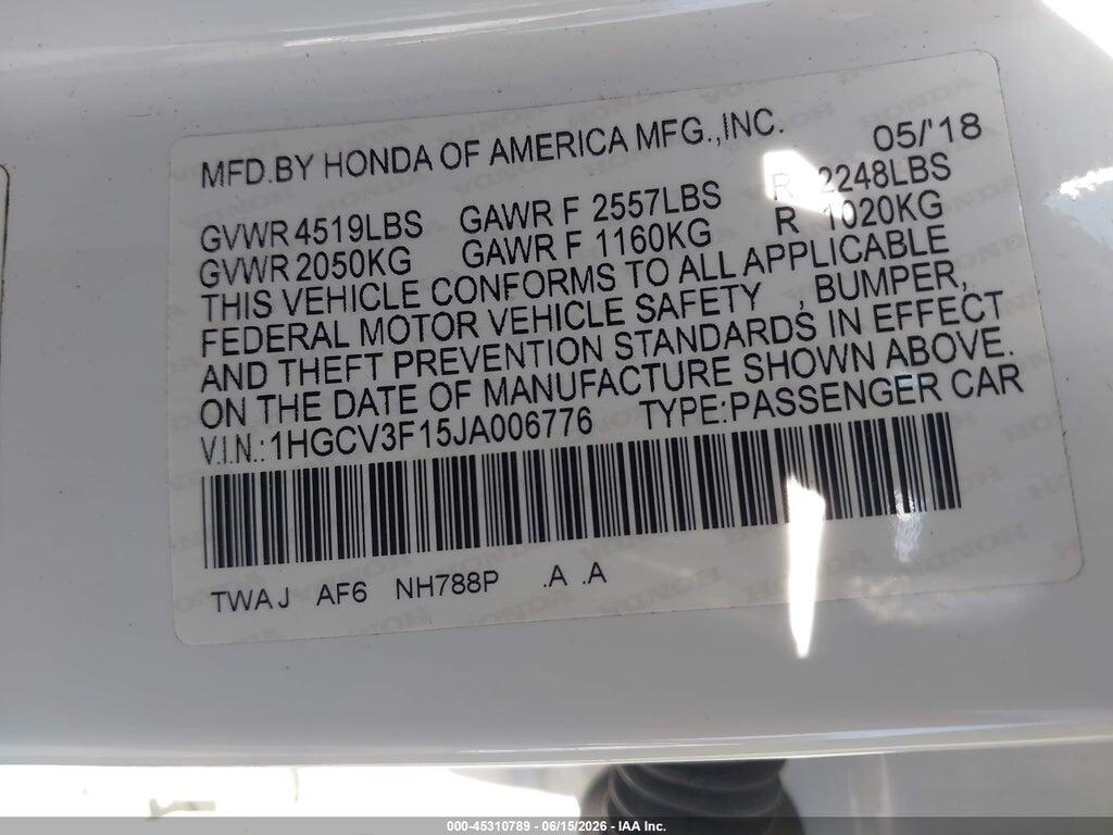1HGCV3F15JA006776 2018 HONDA ACCORD HYBRID photo no. 9
