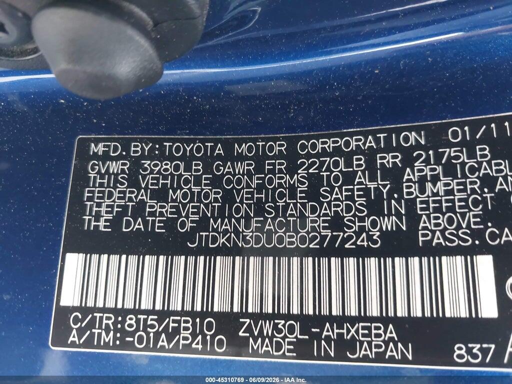 JTDKN3DU0B0277243 2011 TOYOTA PRIUS photo no. 9