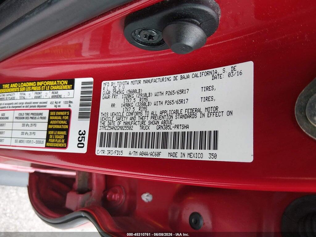 3TMCZ5AN2GM025502 2016 TOYOTA TACOMA photo no. 9