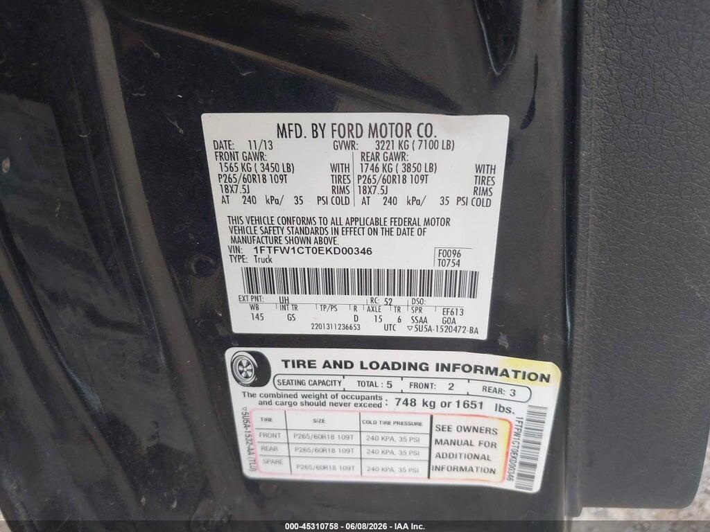 1FTFW1CT0EKD00346 2014 FORD F-150 photo no. 9