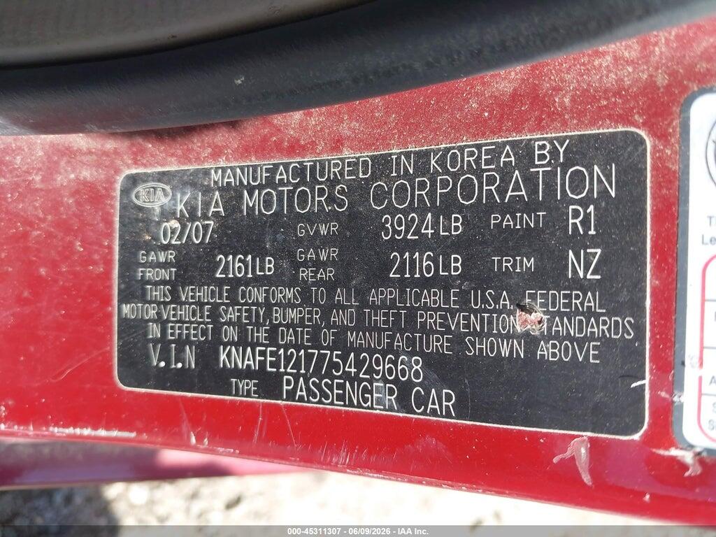 KNAFE121775429668 2007 KIA SPECTRA photo no. 9