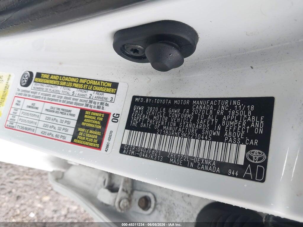 2T1BURHE9KC210445 2019 TOYOTA COROLLA photo no. 9