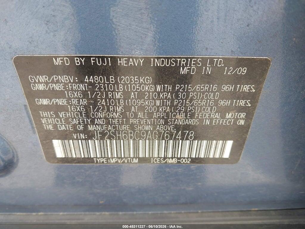 JF2SH6BC9AG767478 2010 SUBARU FORESTER photo no. 9