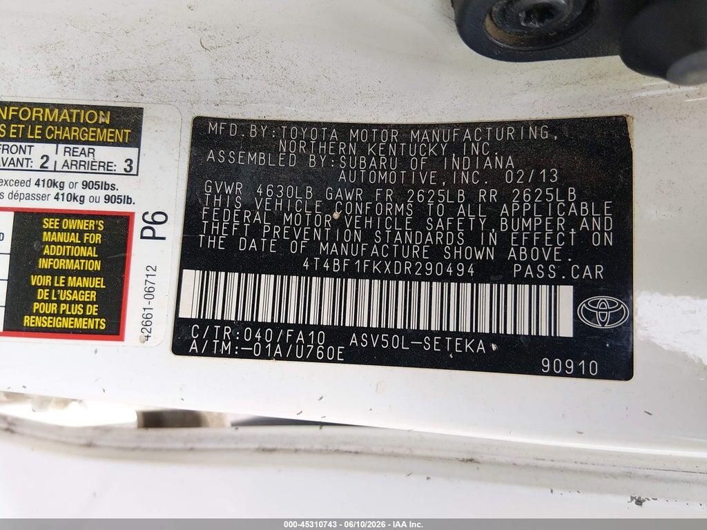 4T4BF1FKXDR290494 2013 TOYOTA CAMRY photo no. 9