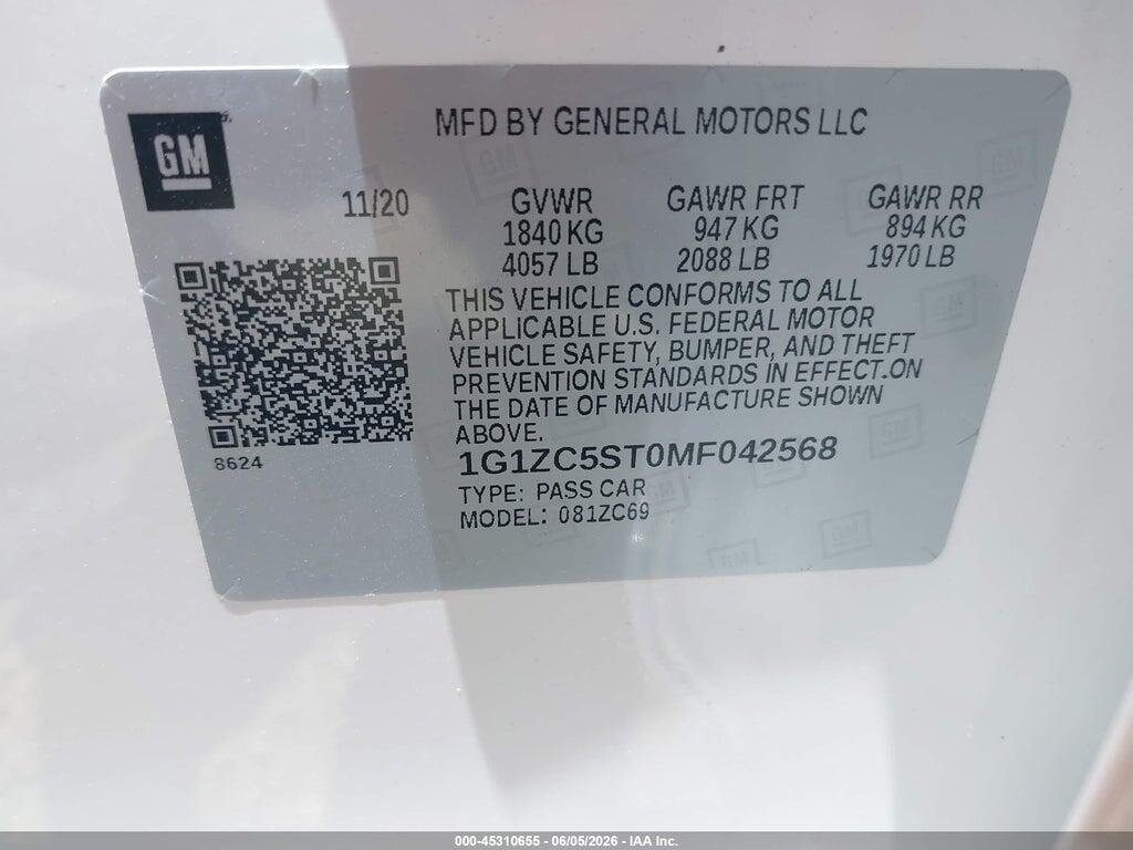 1G1ZC5ST0MF042568 2021 CHEVROLET MALIBU photo no. 9