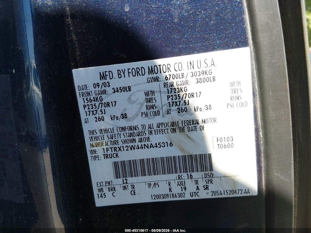 1FTRX12W44NA45316 2004 FORD F-150 photo no. 9
