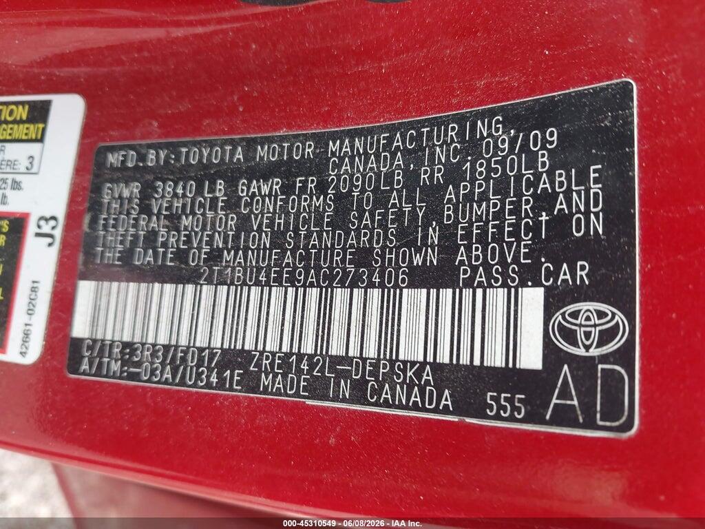 2T1BU4EE9AC273406 2010 TOYOTA COROLLA photo no. 9