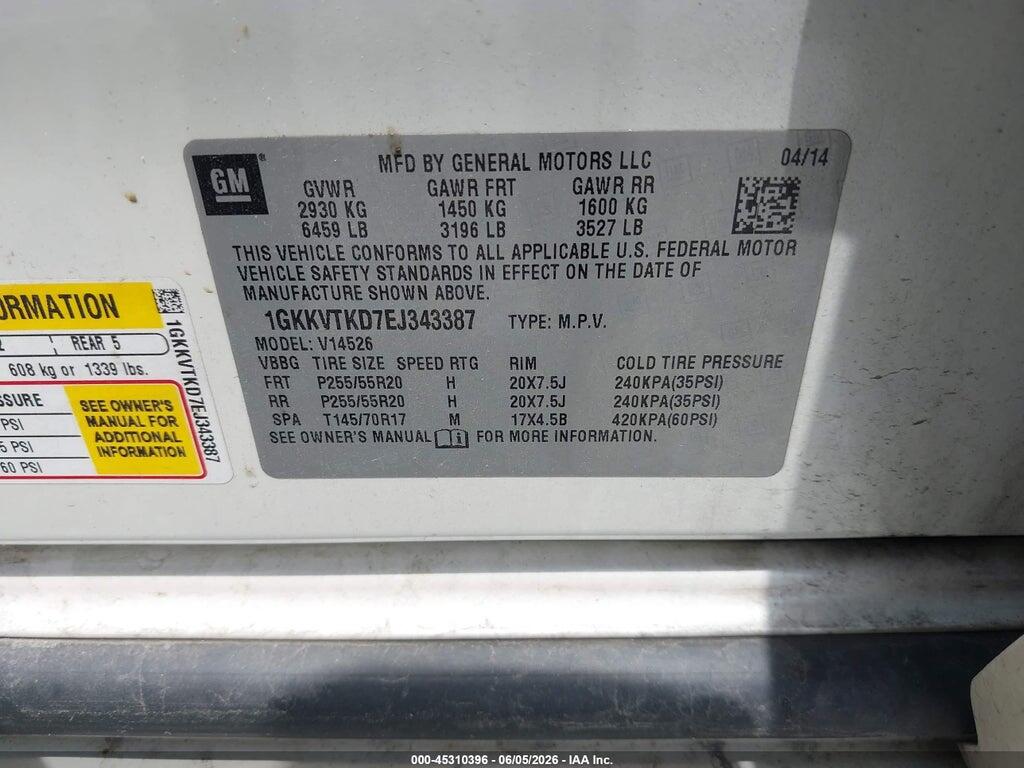 1GKKVTKD7EJ343387 2014 GMC ACADIA photo no. 9