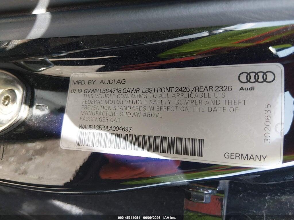 WAUB1GFF9LA004697 2020 AUDI S3 photo no. 9