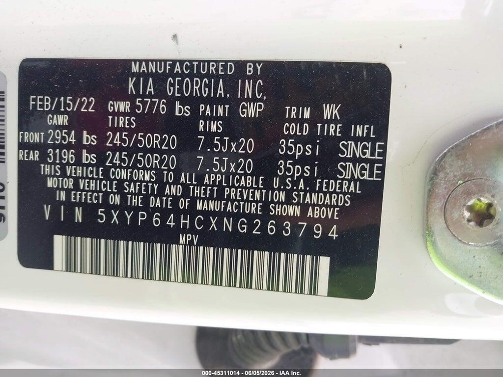 5XYP64HCXNG263794 2022 KIA TELLURIDE photo no. 9