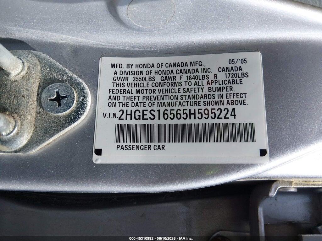 2HGES16565H595224 2005 HONDA CIVIC photo no. 9