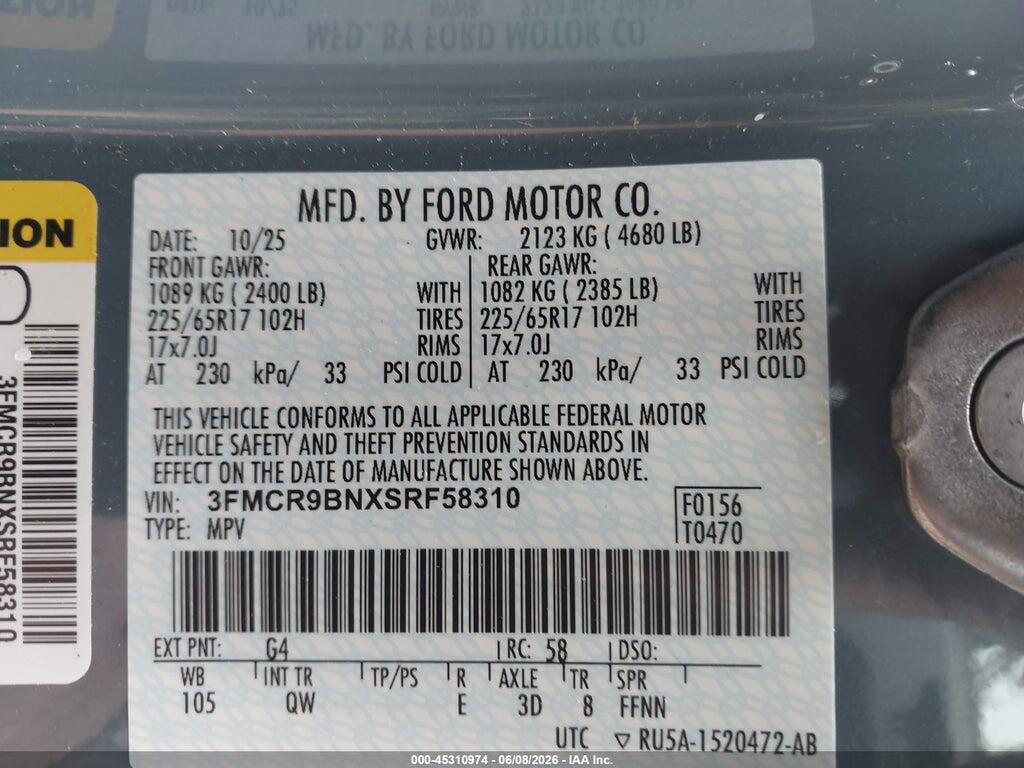 3FMCR9BNXSRF58310 2025 FORD BRONCO SPORT photo no. 9