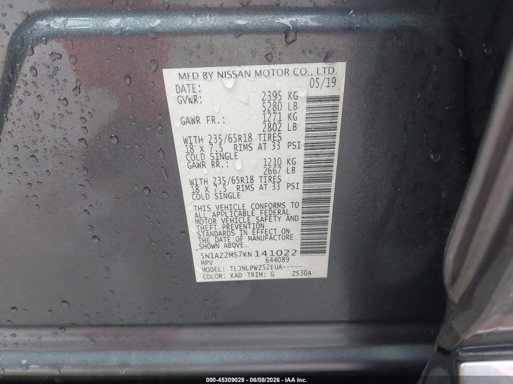 5N1AZ2MS7KN141022 2019 NISSAN MURANO photo no. 9