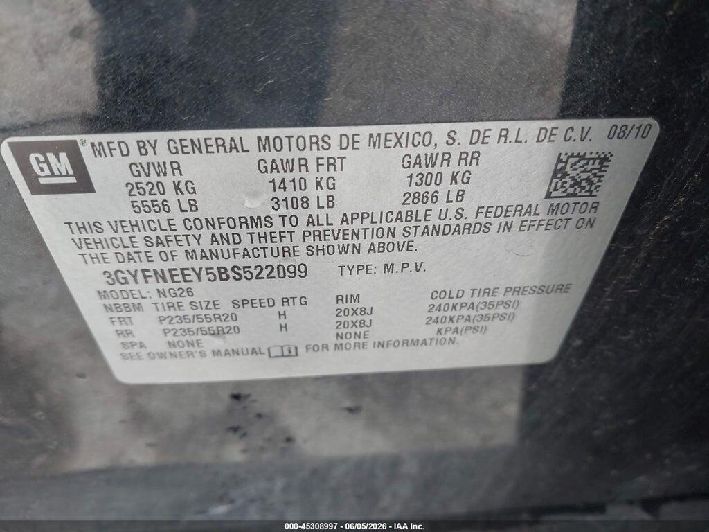 3GYFNEEY5BS522099 2011 CADILLAC SRX photo no. 9
