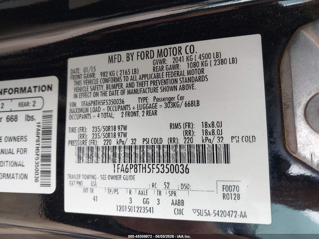 1FA6P8TH5F5350036 2015 FORD MUSTANG photo no. 9