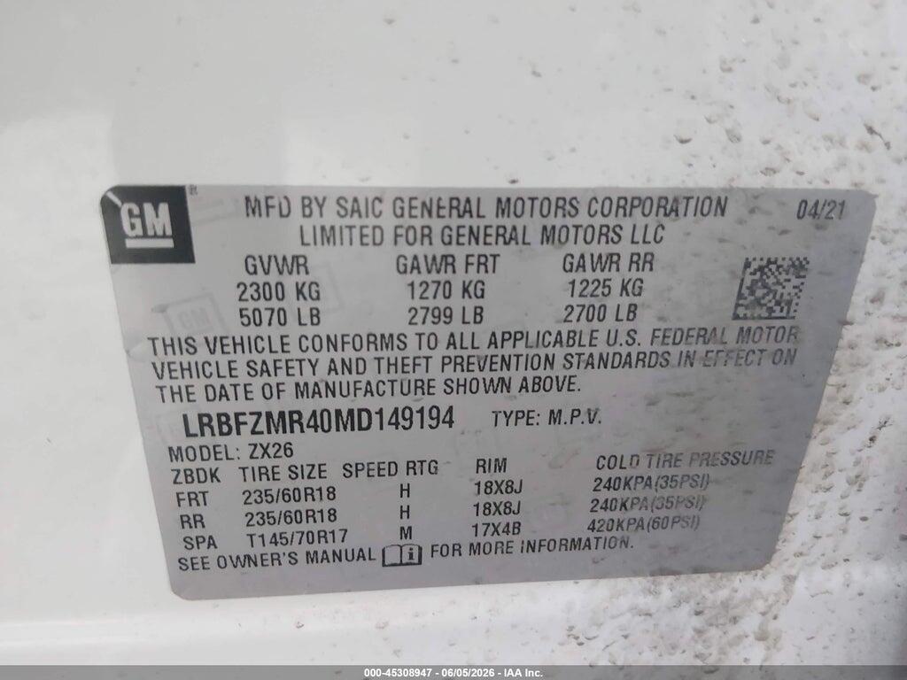 LRBFZMR40MD149194 2021 BUICK ENVISION photo no. 9