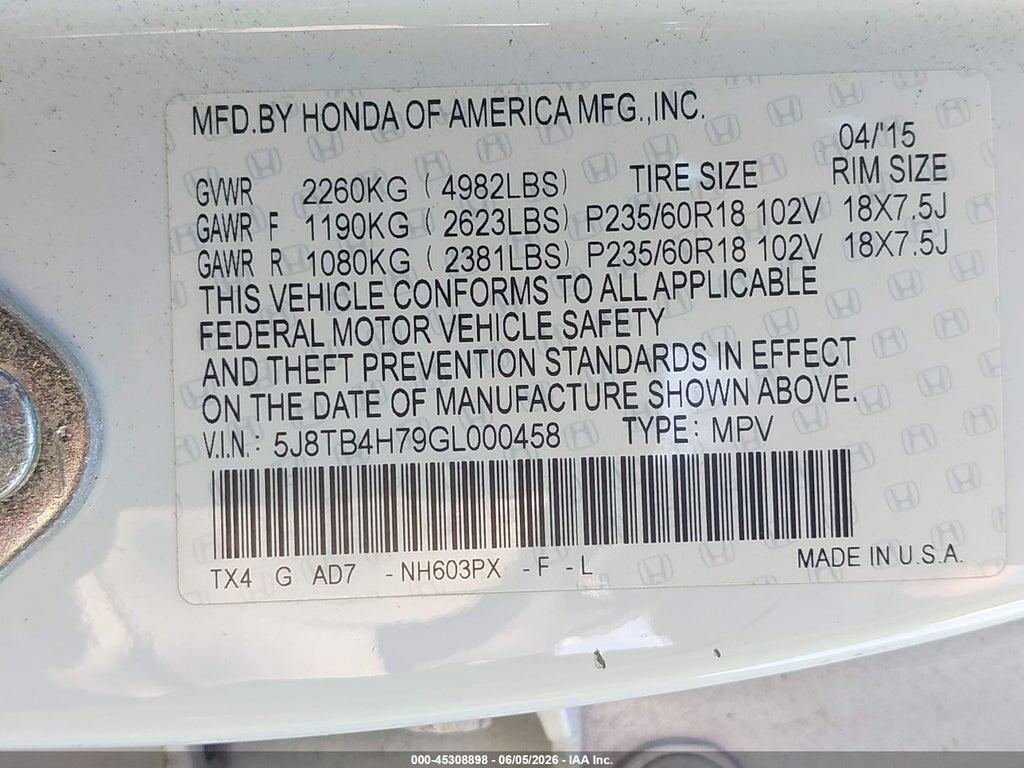 5J8TB4H79GL000458 2016 ACURA RDX photo no. 9