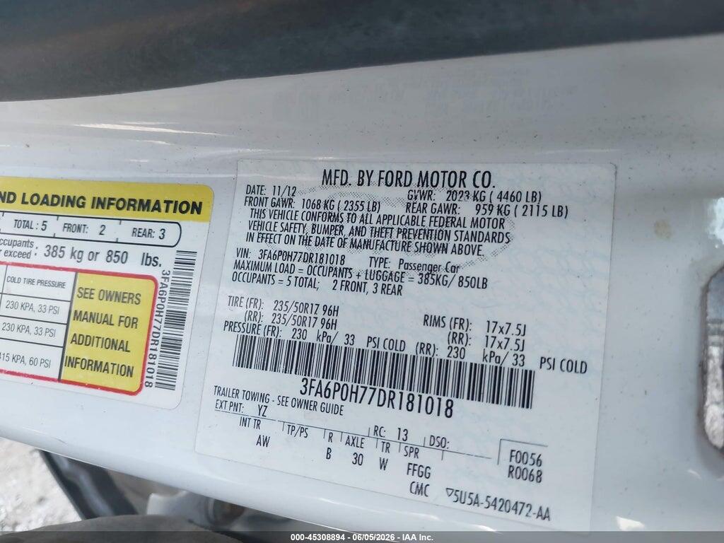 3FA6P0H77DR181018 2013 FORD FUSION photo no. 9