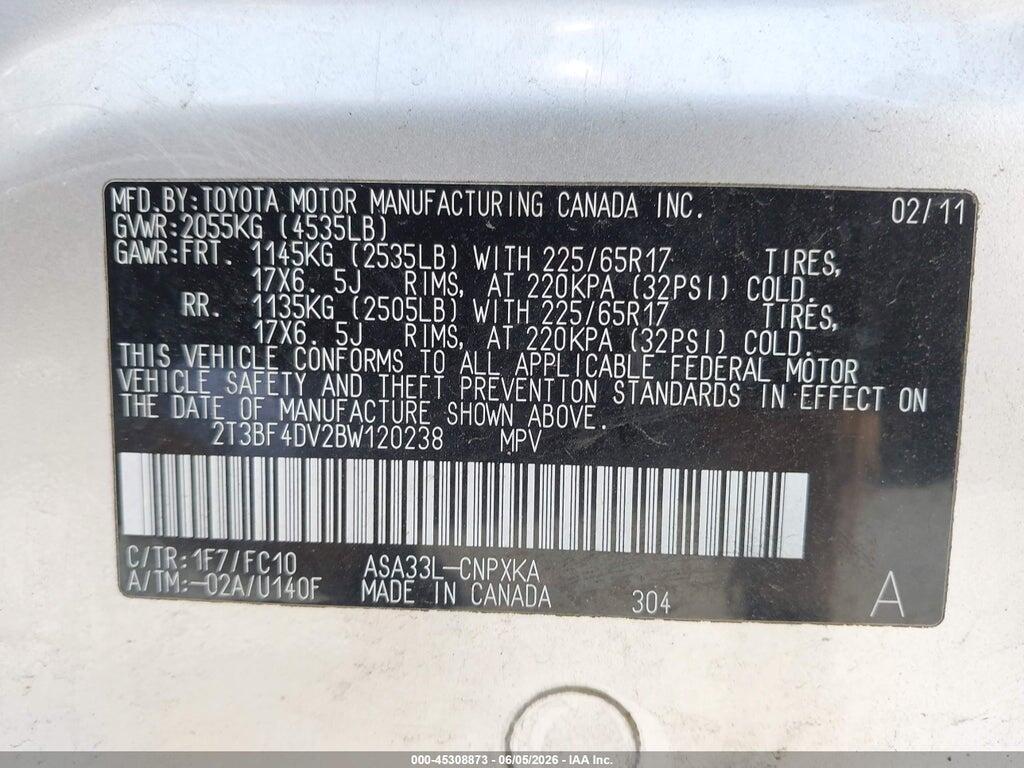 2T3BF4DV2BW120238 2011 TOYOTA RAV4 photo no. 9