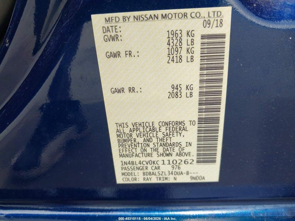 1N4BL4CV0KC110262 2019 NISSAN ALTIMA photo no. 9