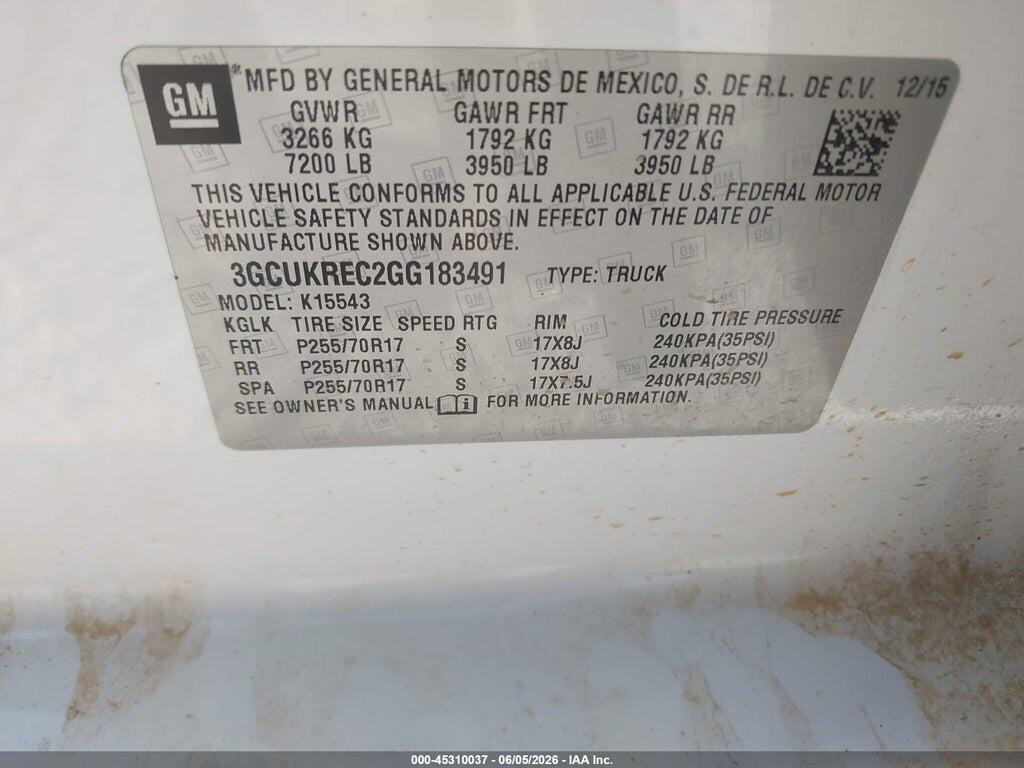 3GCUKREC2GG183491 2016 CHEVROLET SILVERADO 1500 photo no. 9