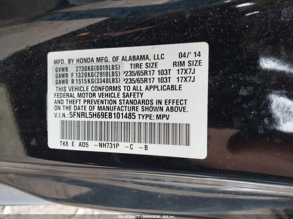 5FNRL5H69EB101485 2014 HONDA ODYSSEY photo no. 9