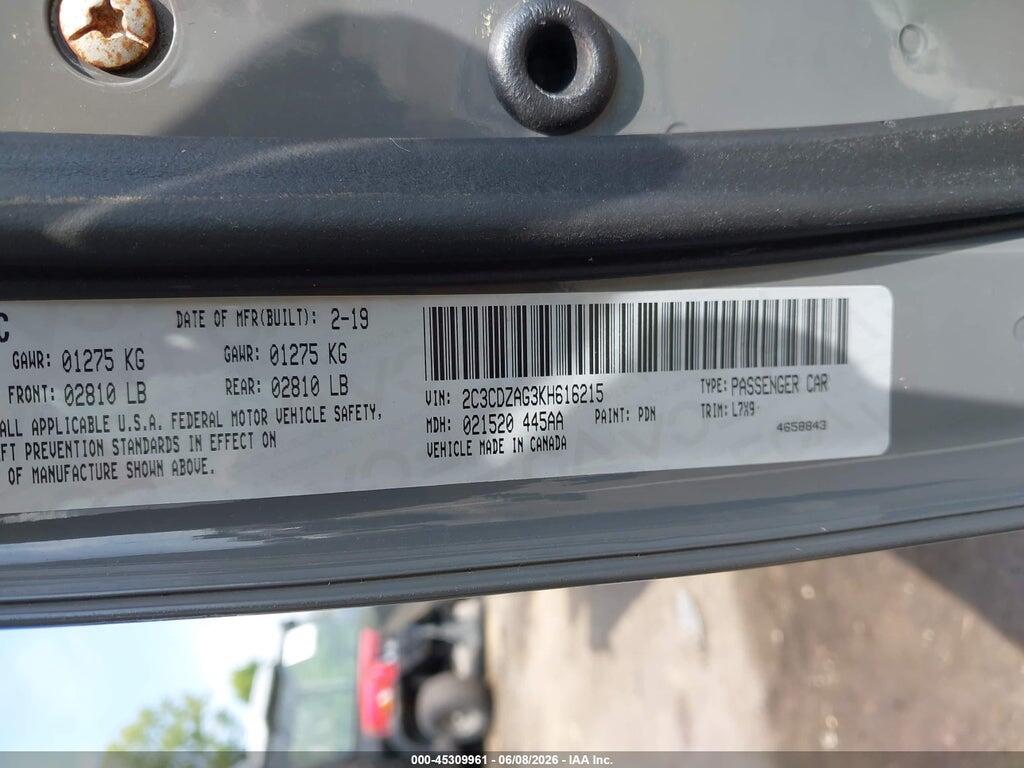 2C3CDZAG3KH616215 2019 DODGE CHALLENGER photo no. 9