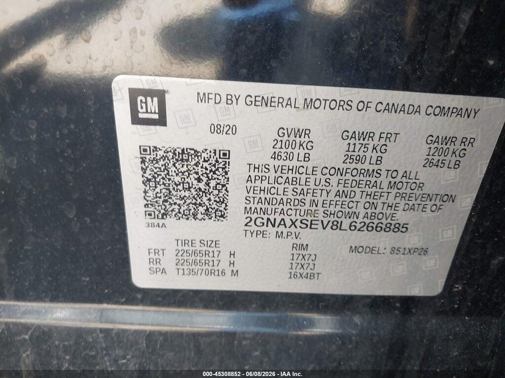 2GNAXSEV8L6266885 2020 CHEVROLET EQUINOX photo no. 9