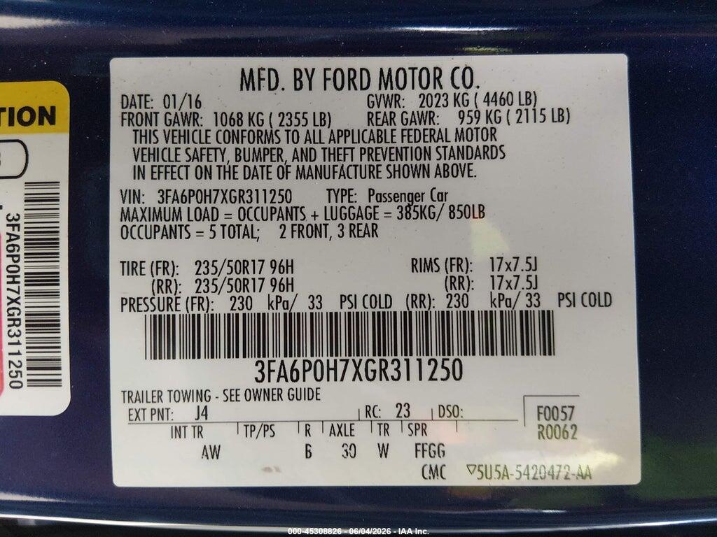 3FA6P0H7XGR311250 2016 FORD FUSION photo no. 9