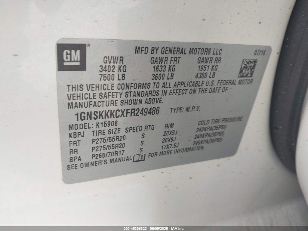 1GNSKKKCXFR249486 2015 CHEVROLET SUBURBAN photo no. 9