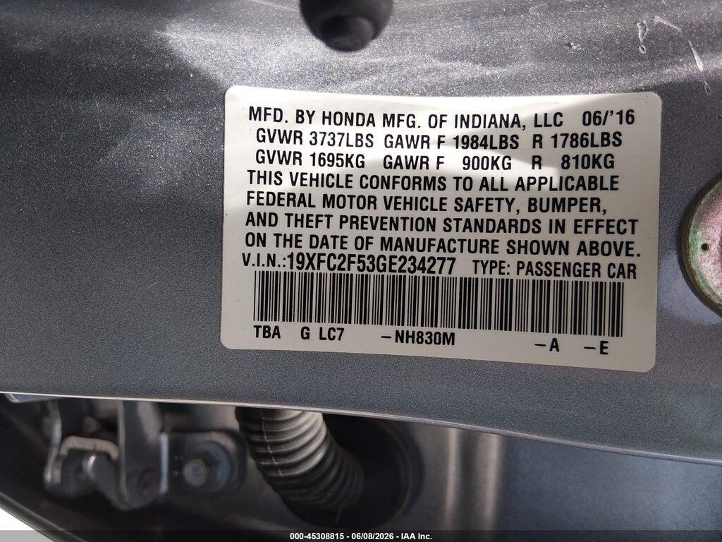 19XFC2F53GE234277 2016 HONDA CIVIC photo no. 9