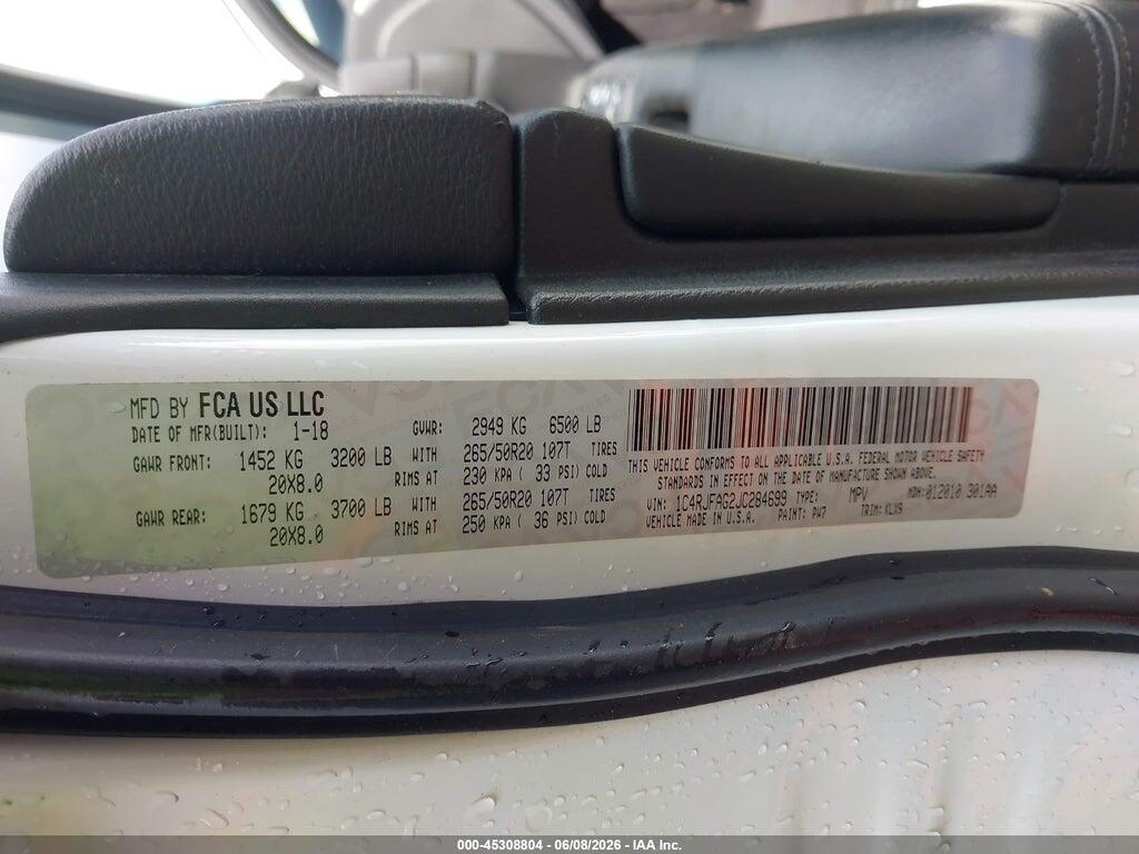 1C4RJFAG2JC284699 2018 JEEP GRAND CHEROKEE photo no. 9