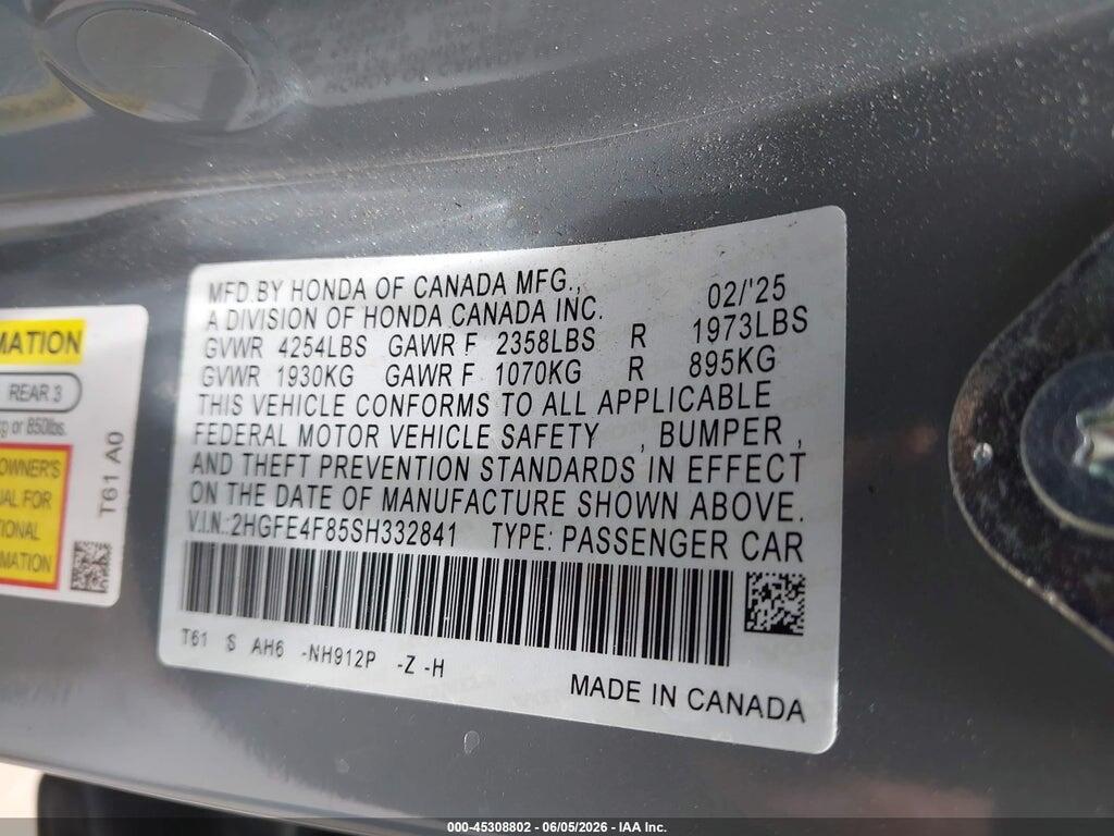 2HGFE4F85SH332841 2025 HONDA CIVIC HYBRID photo no. 9