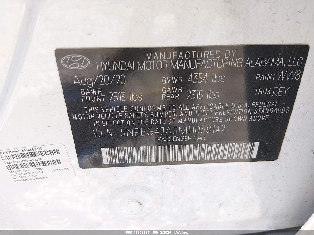 5NPEG4JA5MH068142 2021 HYUNDAI SONATA photo no. 9