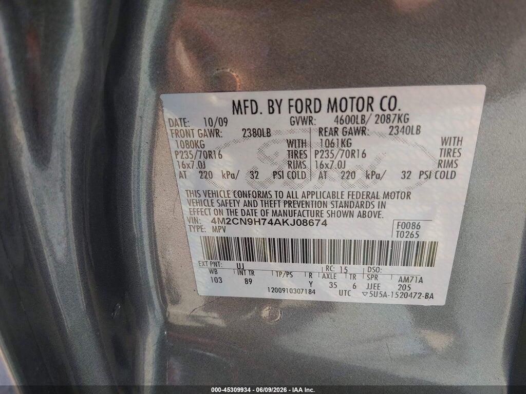4M2CN9H74AKJ08674 2010 MERCURY MARINER photo no. 9