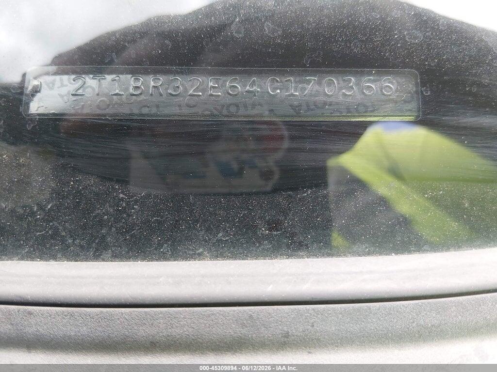 2T1BR32E64C170366 2004 TOYOTA COROLLA photo no. 9