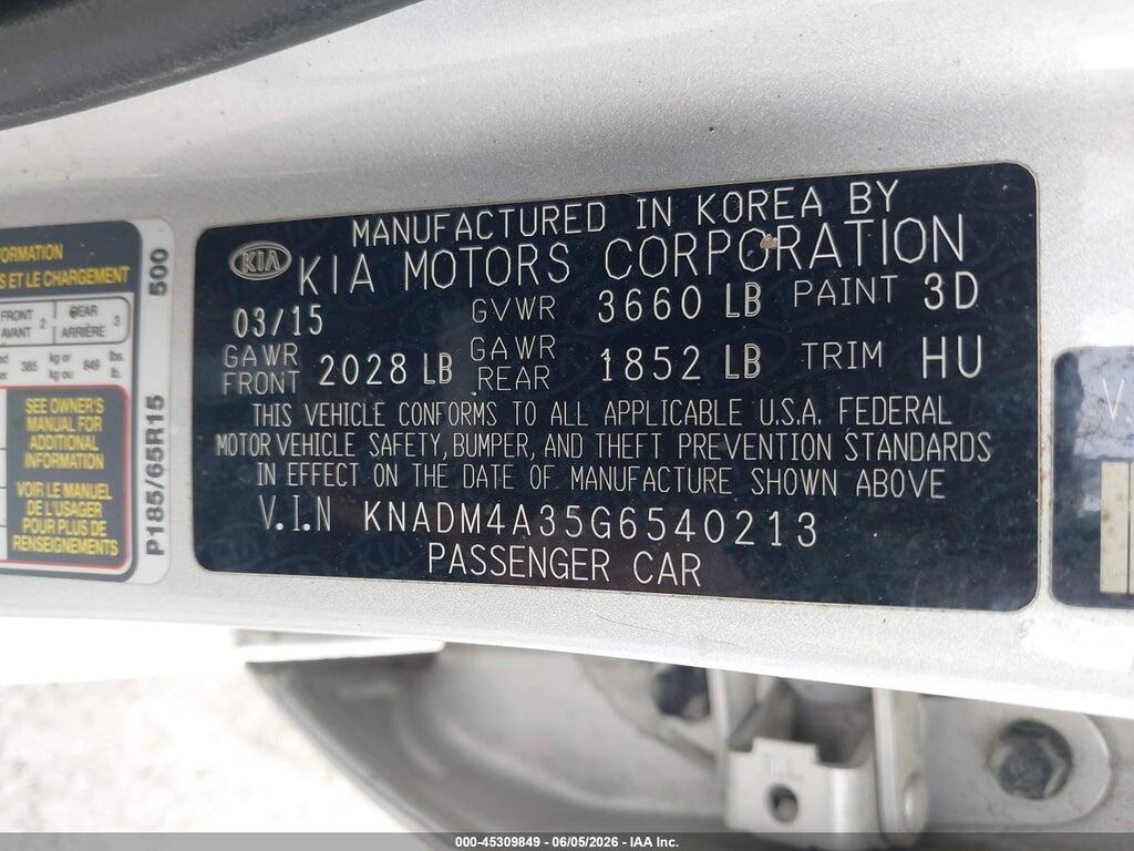 KNADM4A35G6540213 2016 KIA RIO photo no. 9