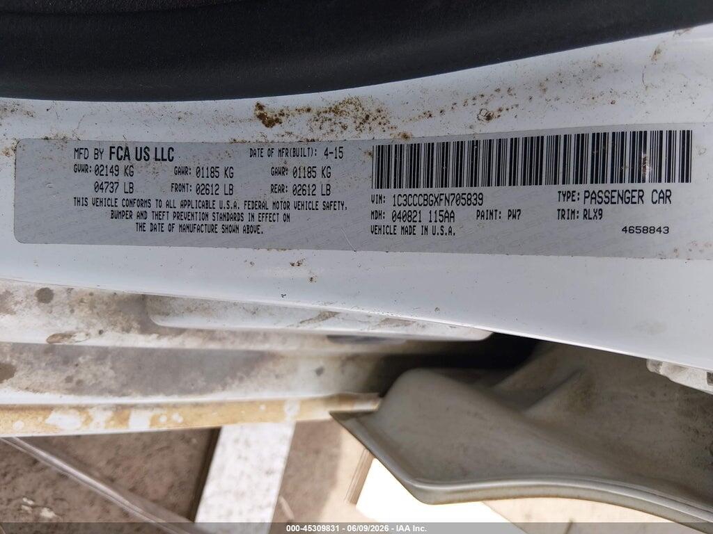1C3CCCBGXFN705839 2015 CHRYSLER 200 photo no. 9