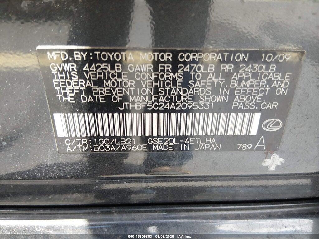 JTHBF5C24A2095331 2010 LEXUS IS 250 photo no. 9
