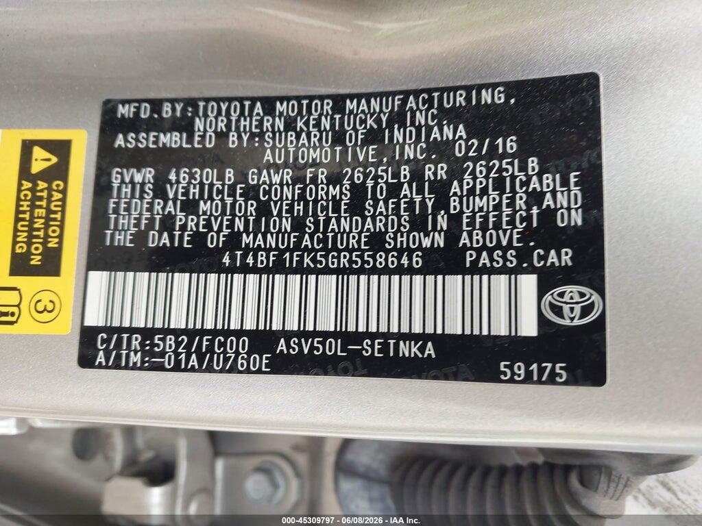 4T4BF1FK5GR558646 2016 TOYOTA CAMRY photo no. 9