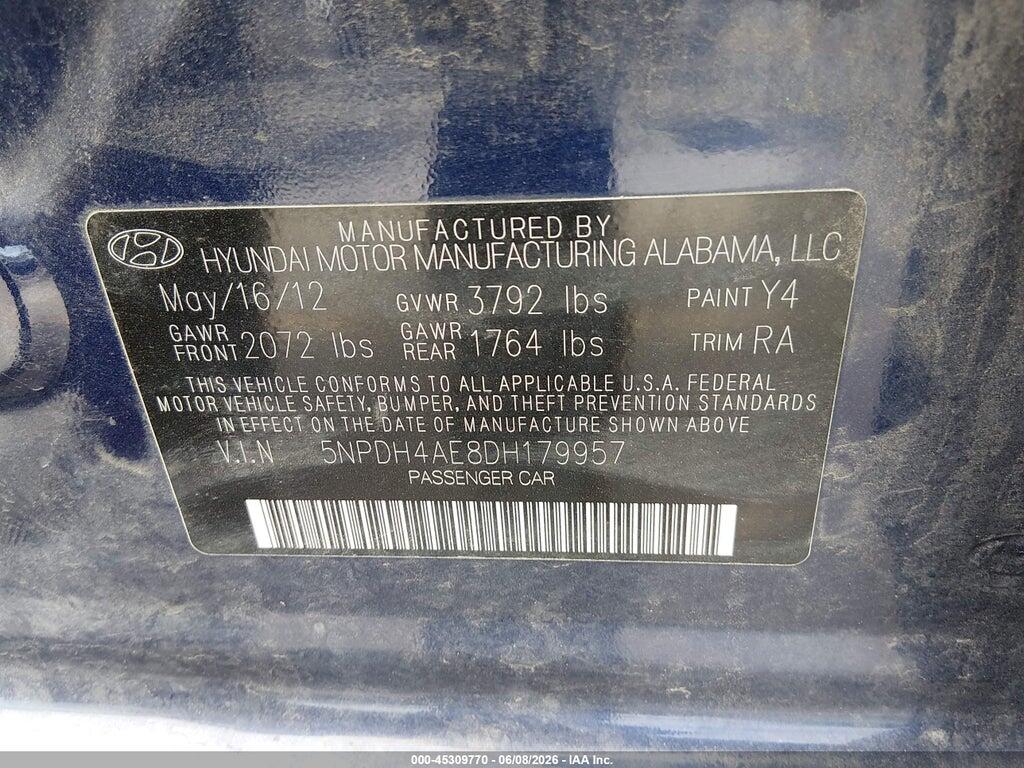 5NPDH4AE8DH179957 2013 HYUNDAI ELANTRA photo no. 9
