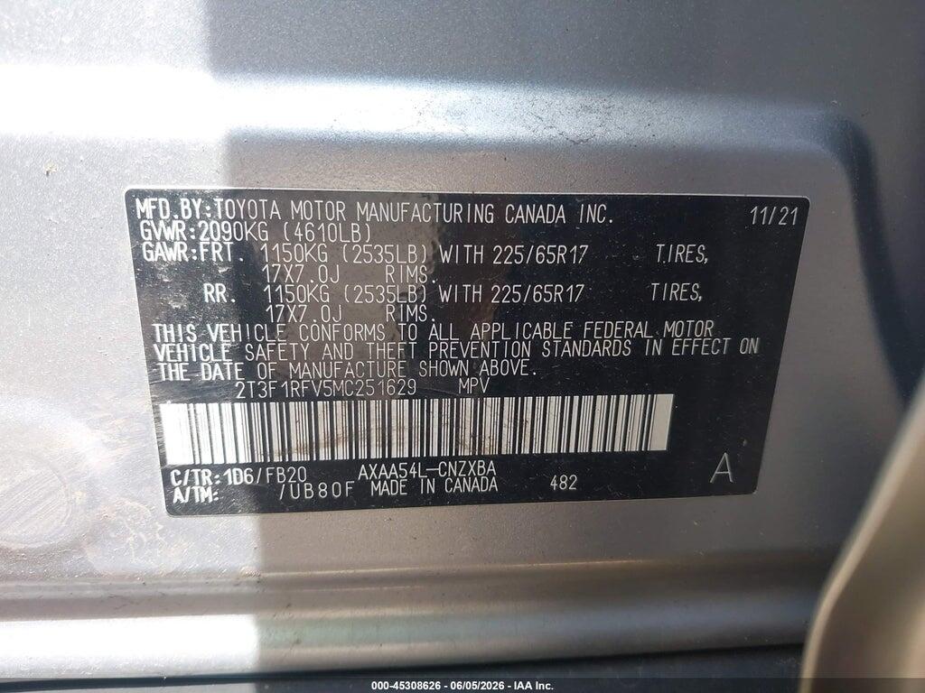 2T3F1RFV5MC251629 2021 TOYOTA RAV4 photo no. 9