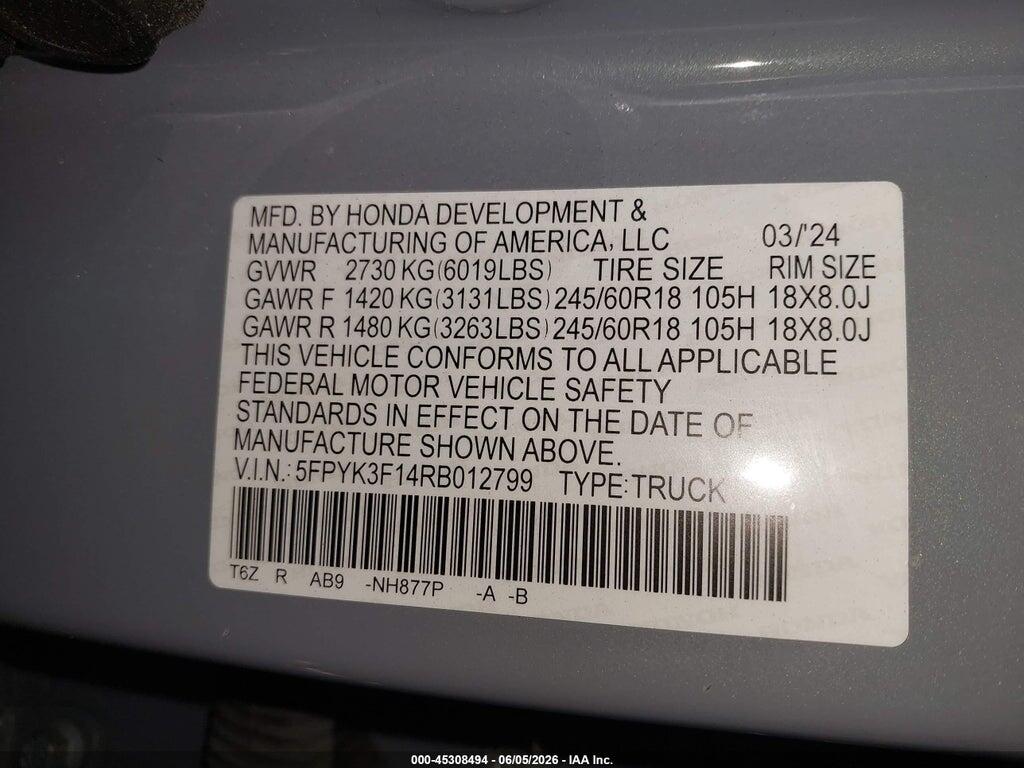 5FPYK3F14RB012799 2024 HONDA RIDGELINE photo no. 9