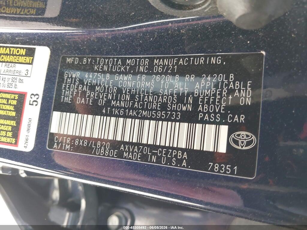 4T1K61AK2MU595733 2021 TOYOTA CAMRY photo no. 9
