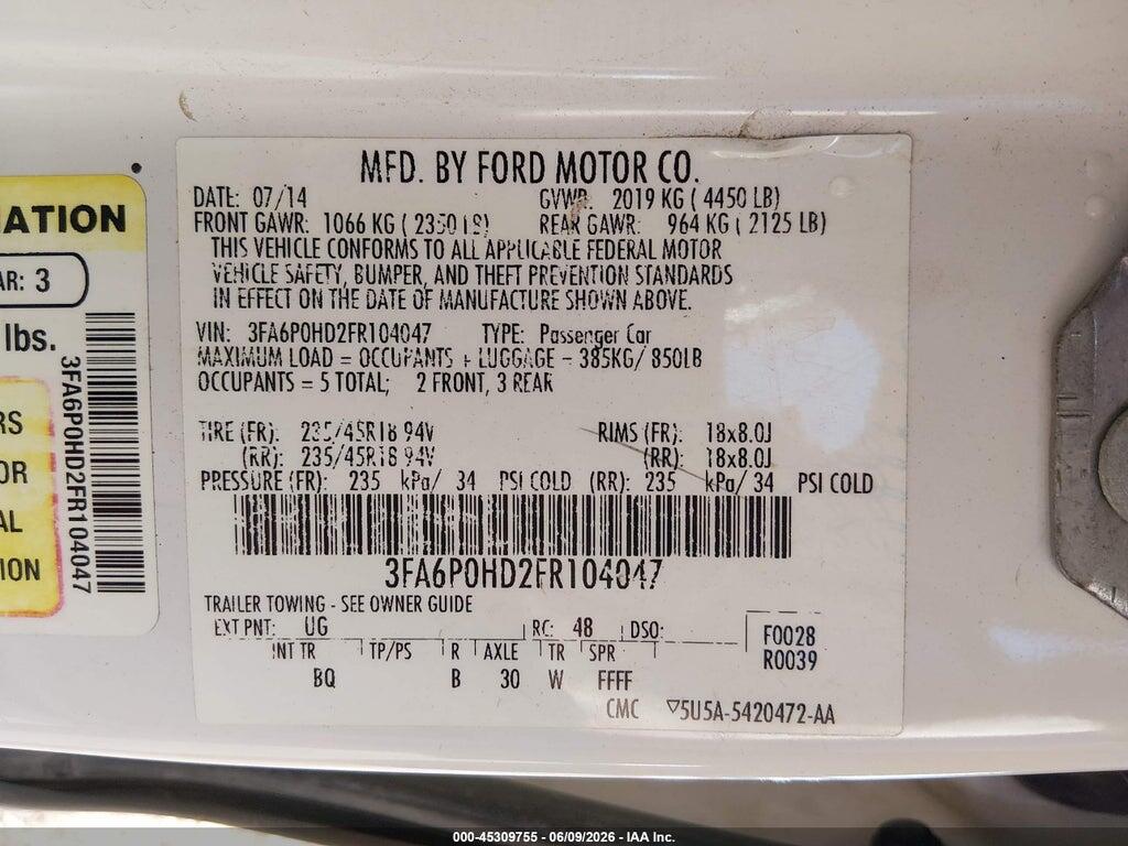3FA6P0HD2FR104047 2015 FORD FUSION photo no. 9